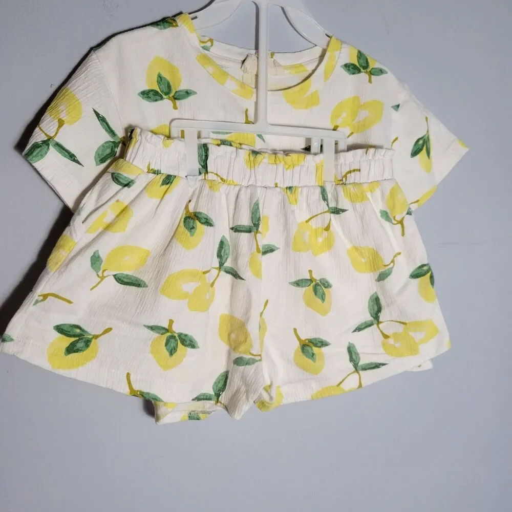Jessica Simpson Lemon Print Shirt & Shorts Set Lightweight Pockets Size 4T